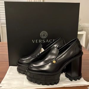 NEW Versace Moccasino 125 Vitello Platform Loafers 37